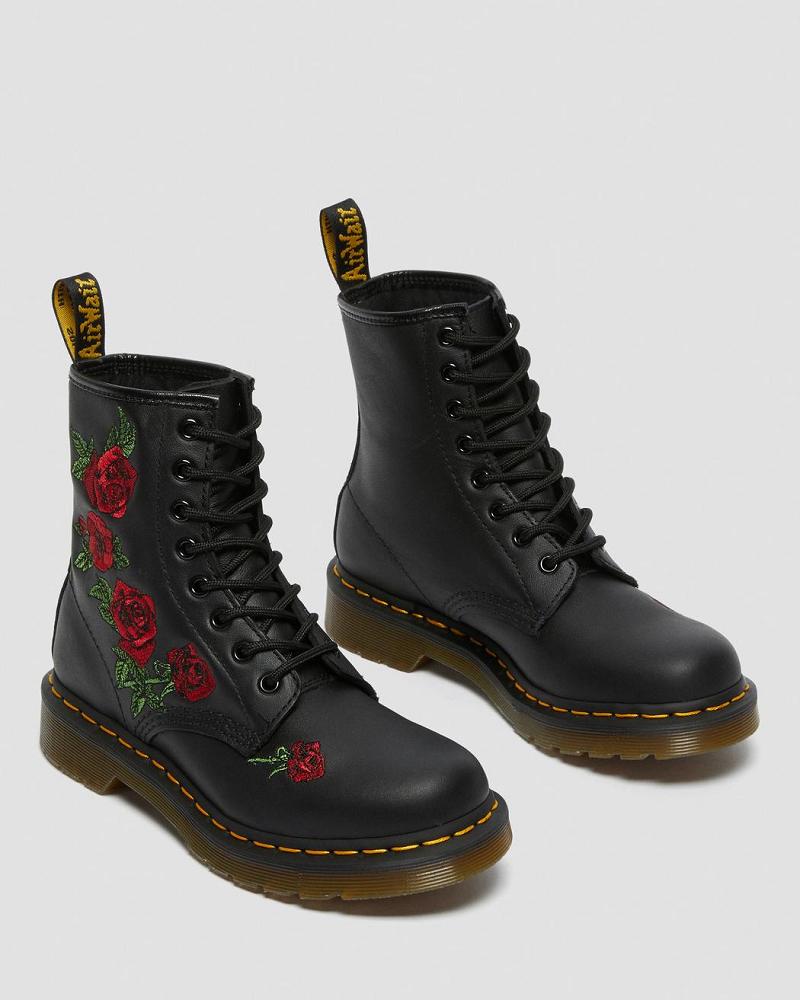 Black Women's Dr Martens 1460 Vonda Floral Leather Lace Up Boots | CA 215YXF